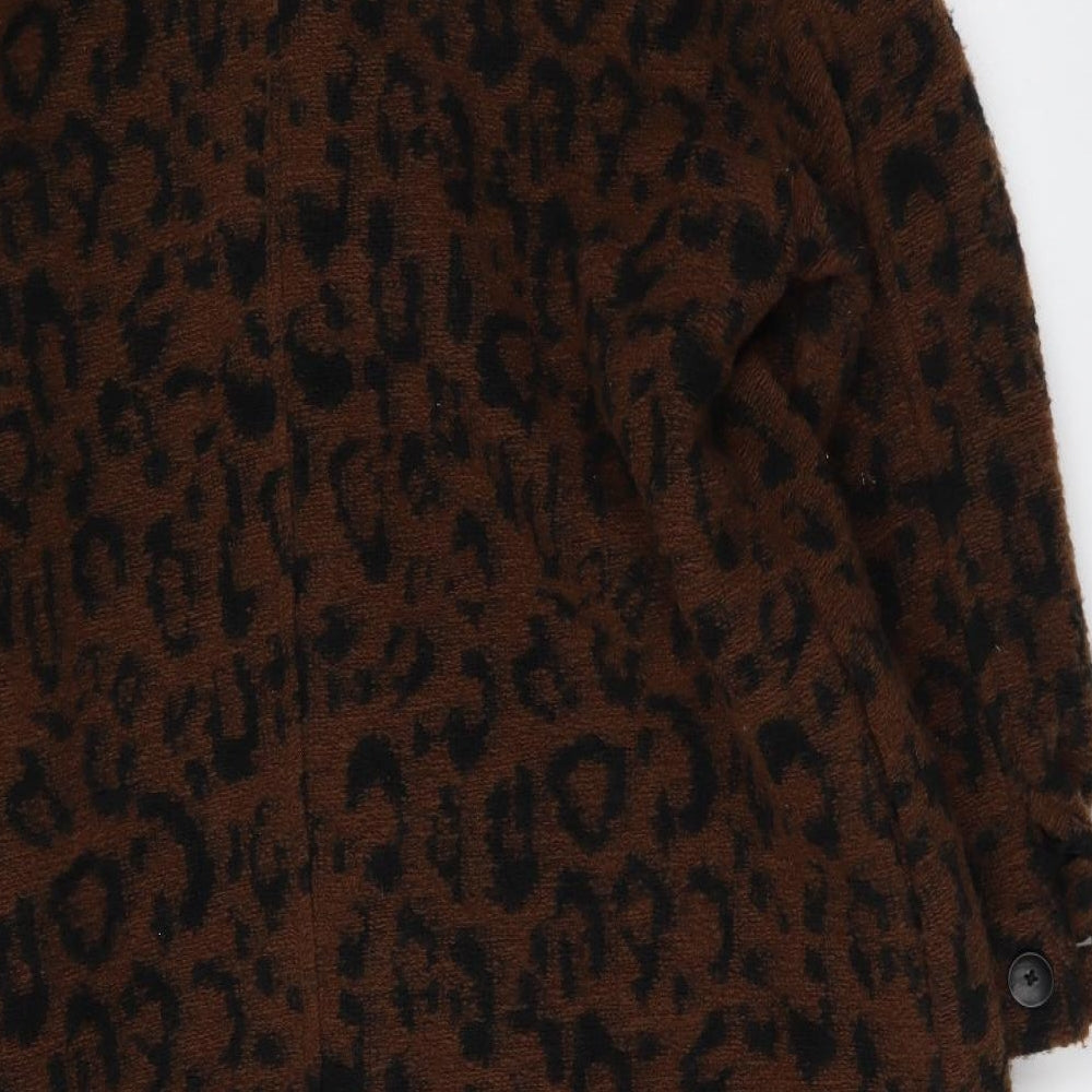 New Look Womens Brown Animal Print Overcoat Coat Size 16 Button