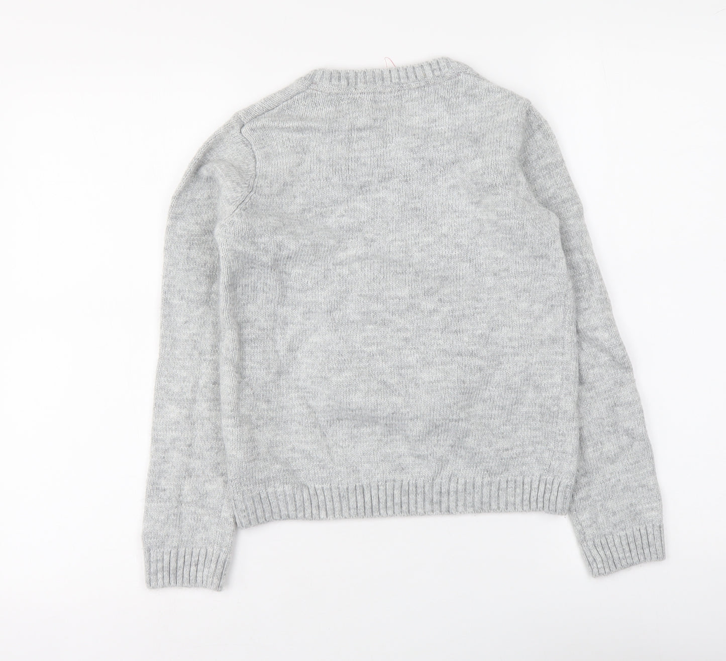 NEXT Girls Grey Round Neck Acrylic Pullover Jumper Size 12 Years Pullover - Flamingo