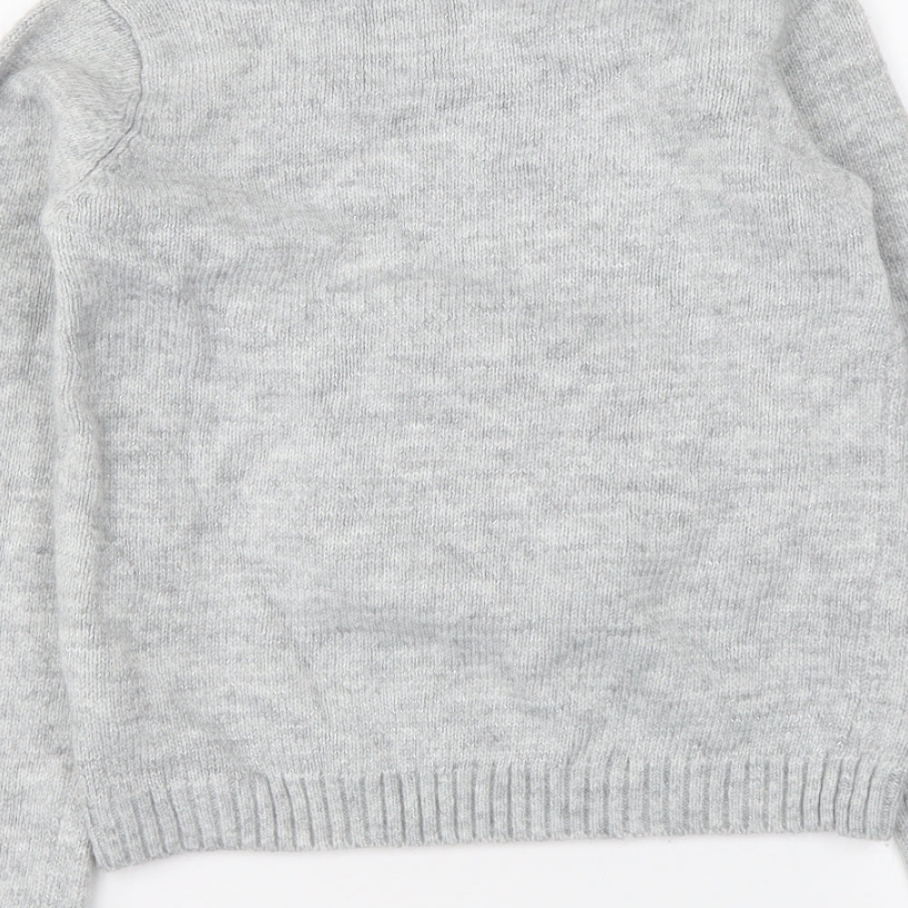 NEXT Girls Grey Round Neck Acrylic Pullover Jumper Size 12 Years Pullover - Flamingo