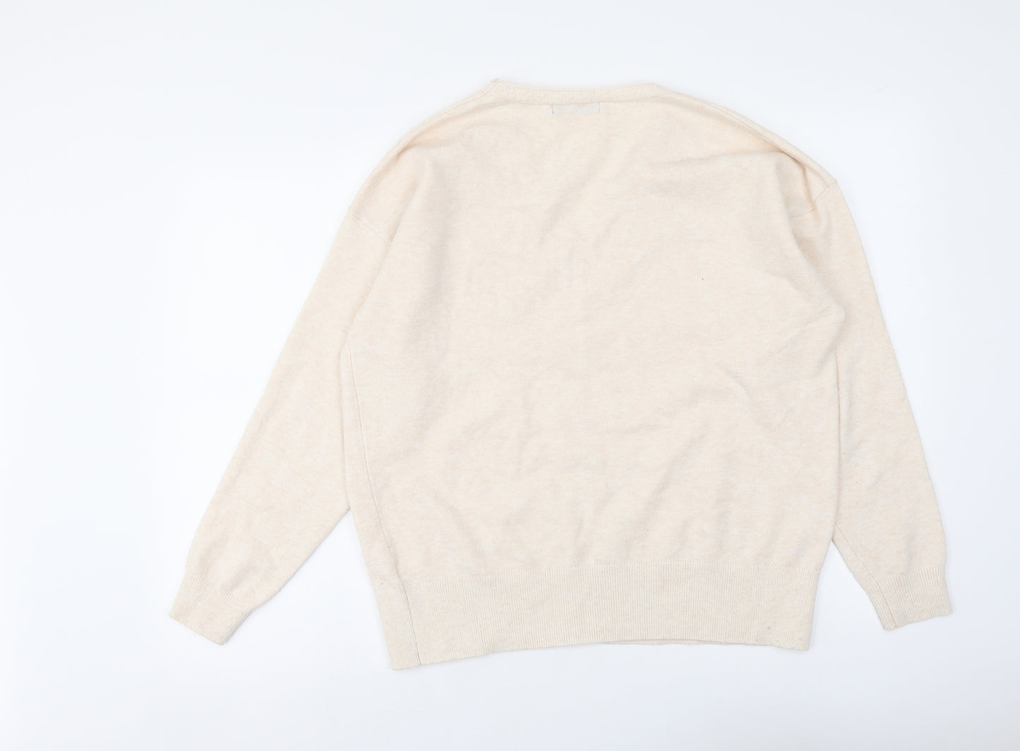 Marks and Spencer Womens Beige V-Neck Acrylic Henley Jumper Size 12