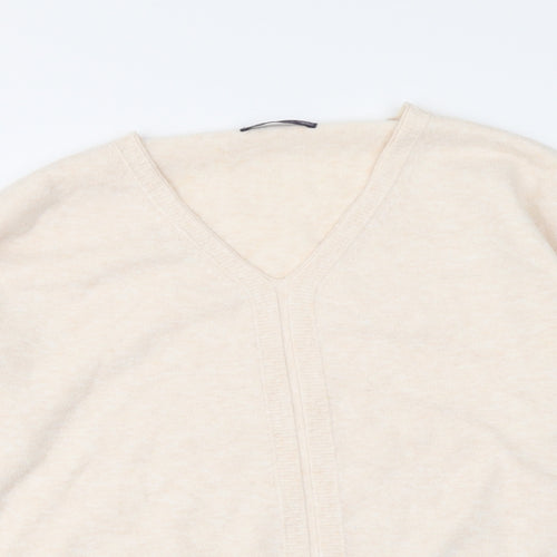 Marks and Spencer Womens Beige V-Neck Acrylic Henley Jumper Size 12