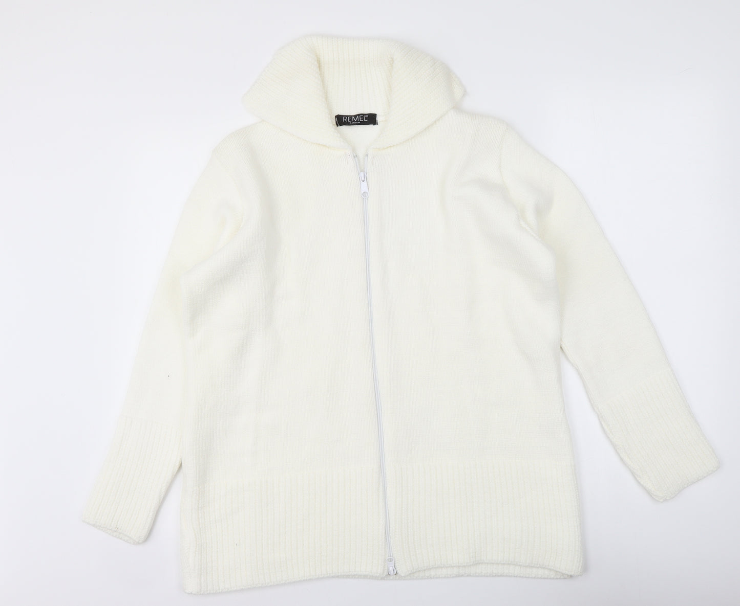 Remel Womens Ivory High Neck Acrylic Full Zip Jumper Size M