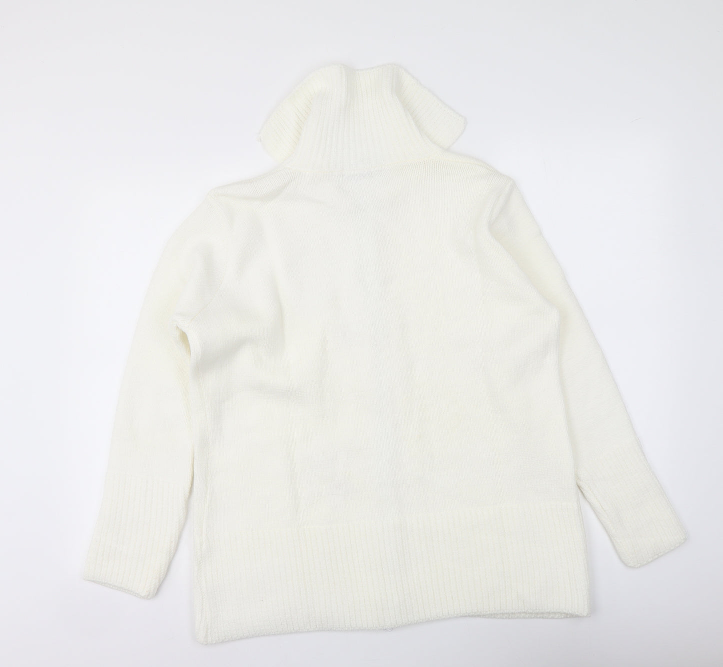 Remel Womens Ivory High Neck Acrylic Full Zip Jumper Size M
