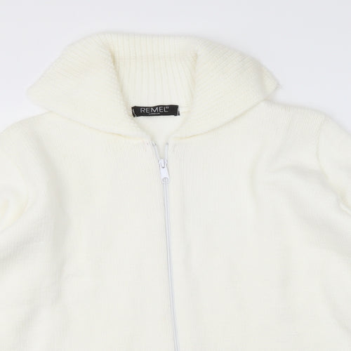 Remel Womens Ivory High Neck Acrylic Full Zip Jumper Size M