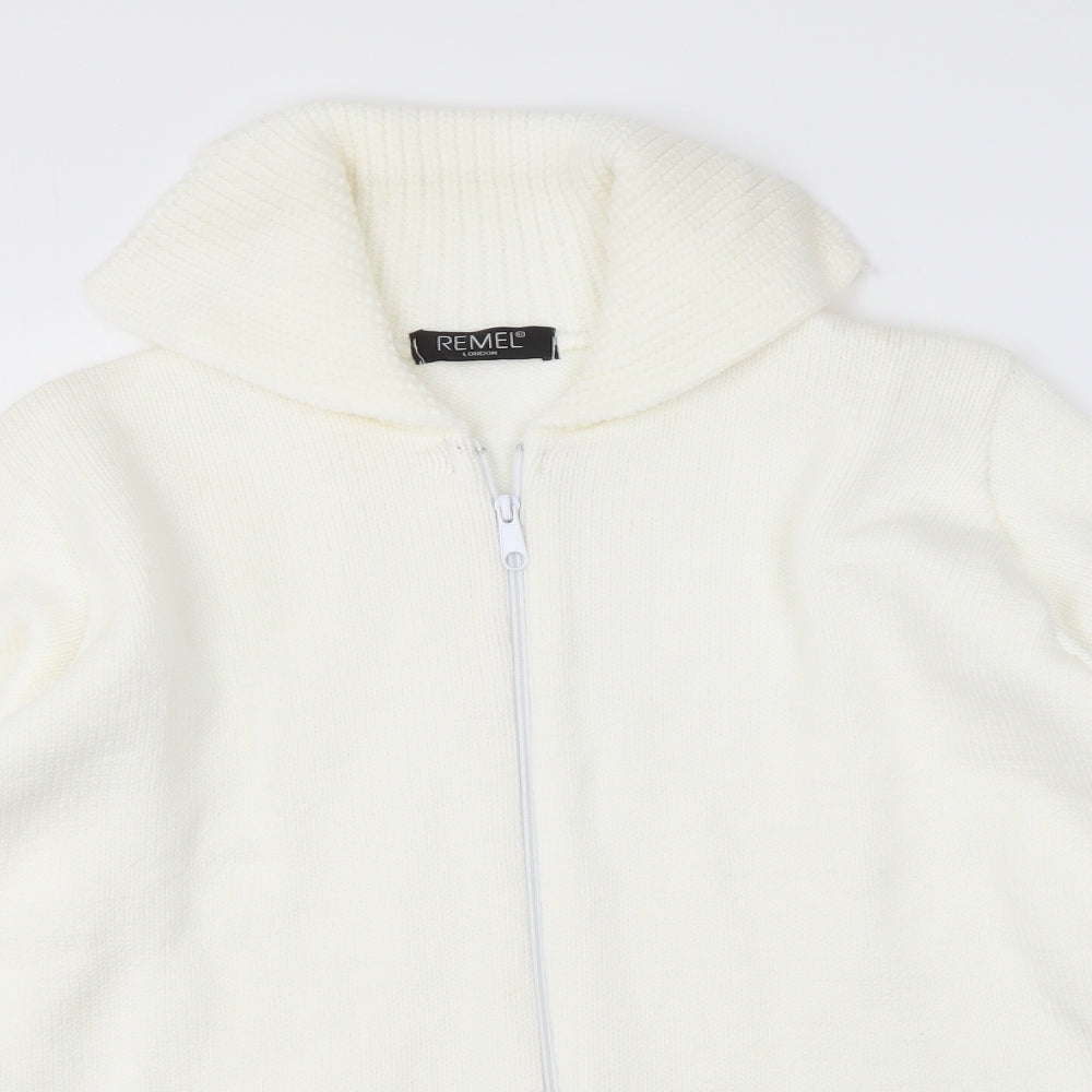 Remel Womens Ivory High Neck Acrylic Full Zip Jumper Size M