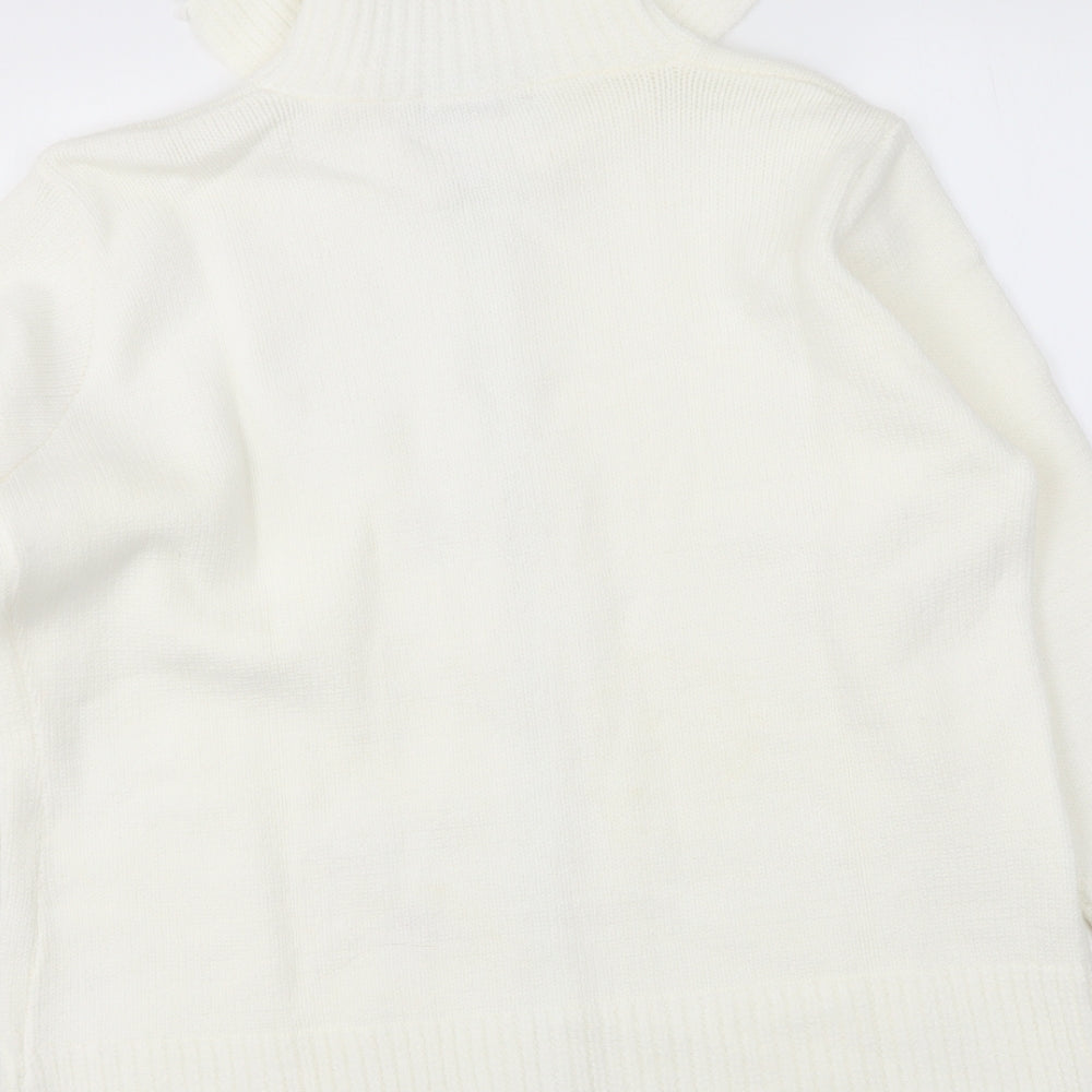 Remel Womens Ivory High Neck Acrylic Full Zip Jumper Size M
