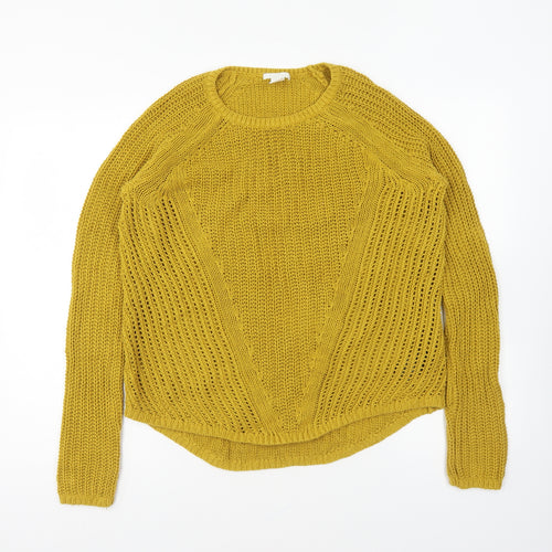 H&M Womens Yellow Round Neck Cotton Pullover Jumper Size S