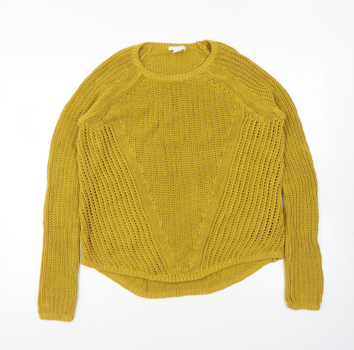 H&M Womens Yellow Round Neck Cotton Pullover Jumper Size S