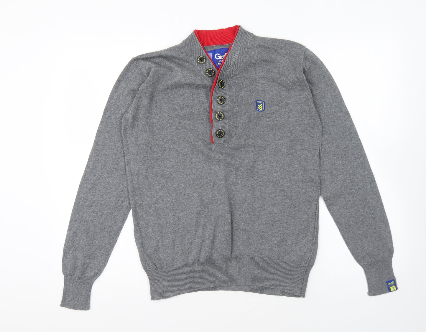 Gio-Goi Mens Grey V-Neck Cotton Pullover Jumper Size S
