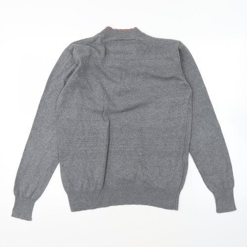 Gio-Goi Mens Grey V-Neck Cotton Pullover Jumper Size S