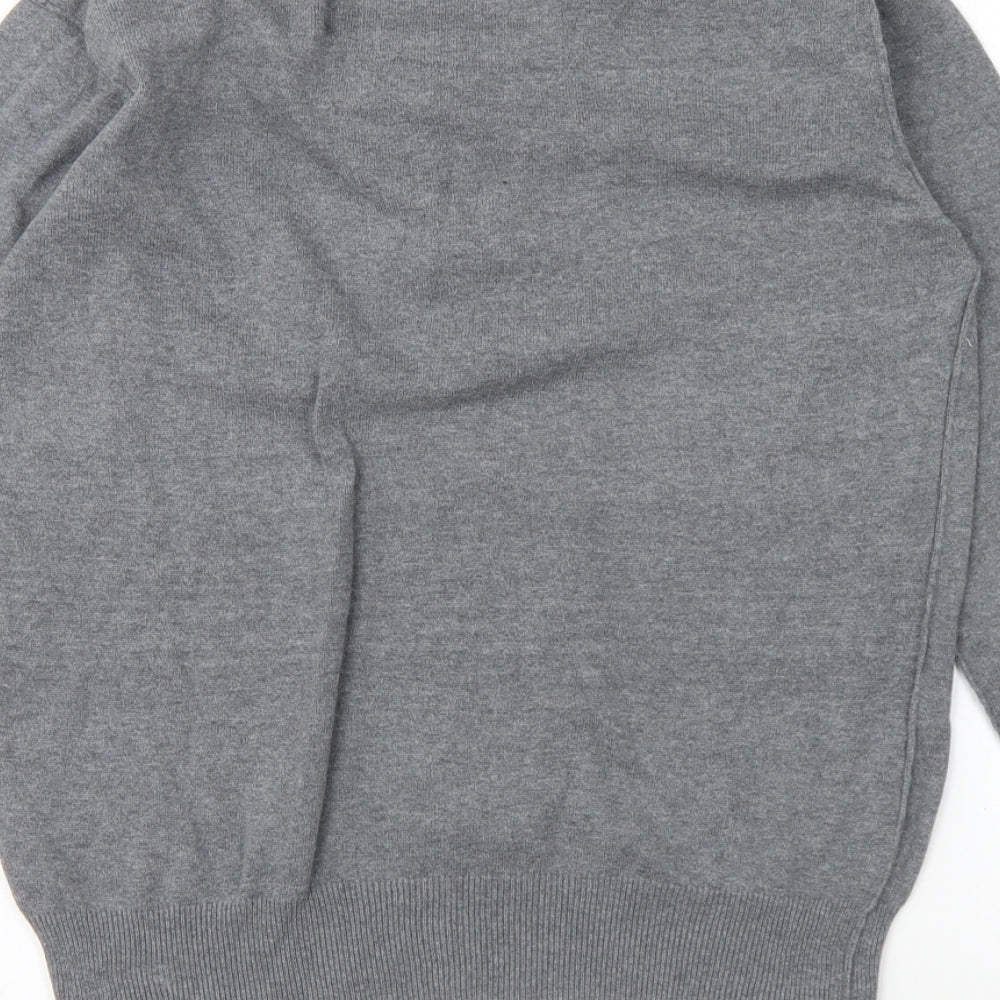 Gio-Goi Mens Grey V-Neck Cotton Pullover Jumper Size S