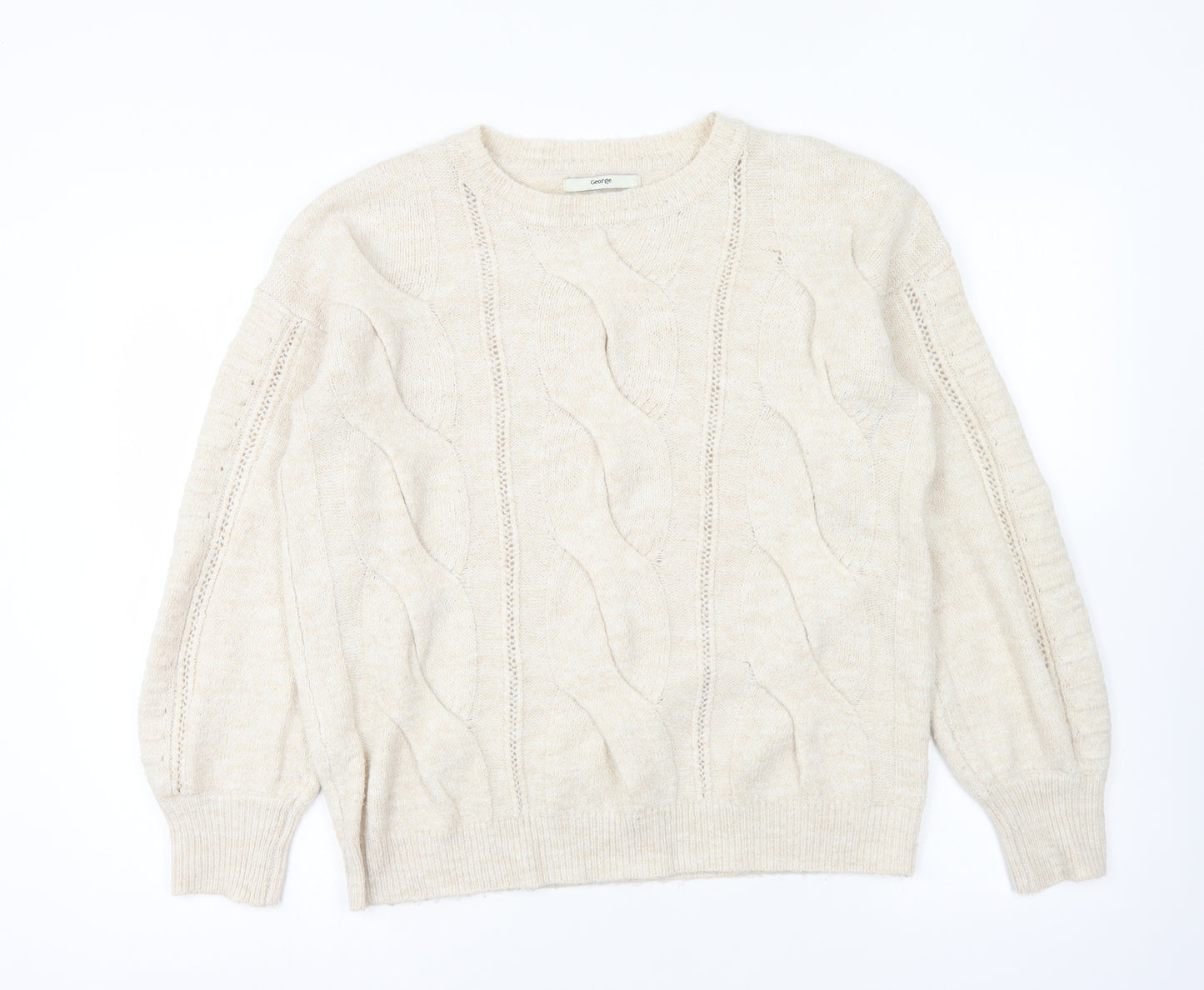 George Womens Ivory Round Neck Acrylic Pullover Jumper Size M