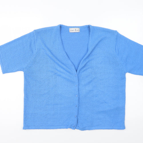 Jan Eva Womens Blue V-Neck Acrylic Cardigan Jumper Size XL