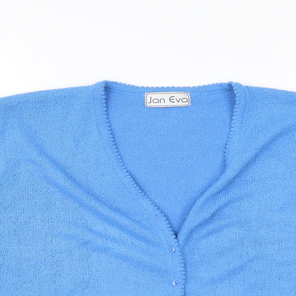 Jan Eva Womens Blue V-Neck Acrylic Cardigan Jumper Size XL