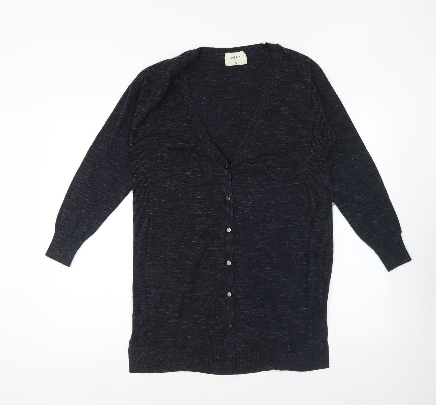 Papaya Womens Blue V-Neck Polyester Cardigan Jumper Size 16