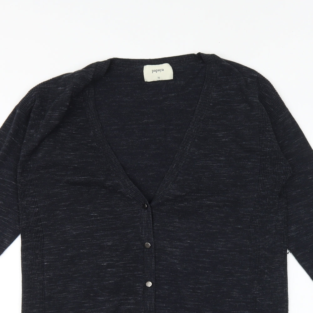Papaya Womens Blue V-Neck Polyester Cardigan Jumper Size 16