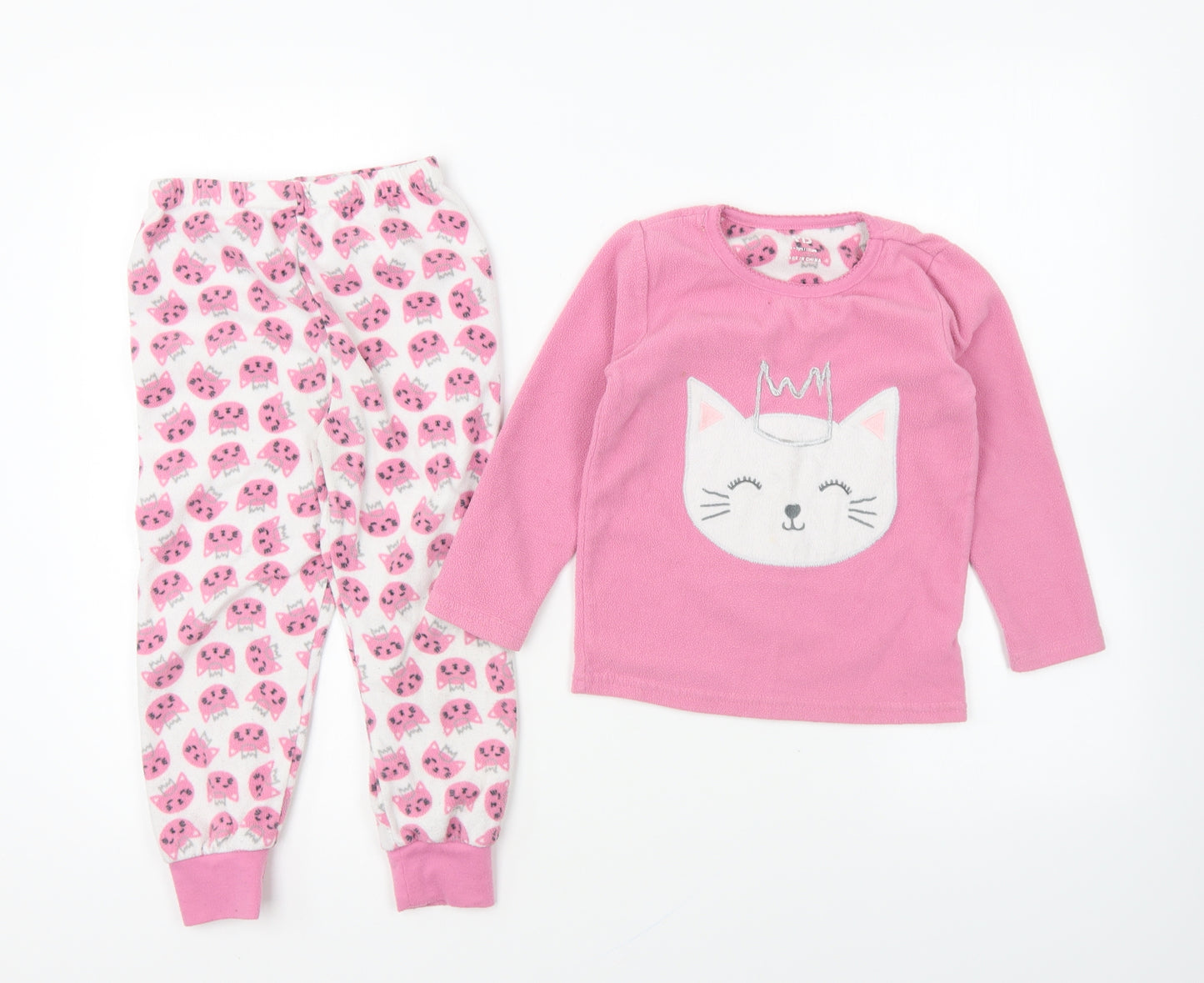 Young Dimension Girls Pink Geometric Polyester Top Pyjama Pants Size 4-5 Years Pullover - Cat