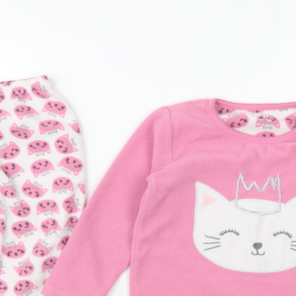 Young Dimension Girls Pink Geometric Polyester Top Pyjama Pants Size 4-5 Years Pullover - Cat