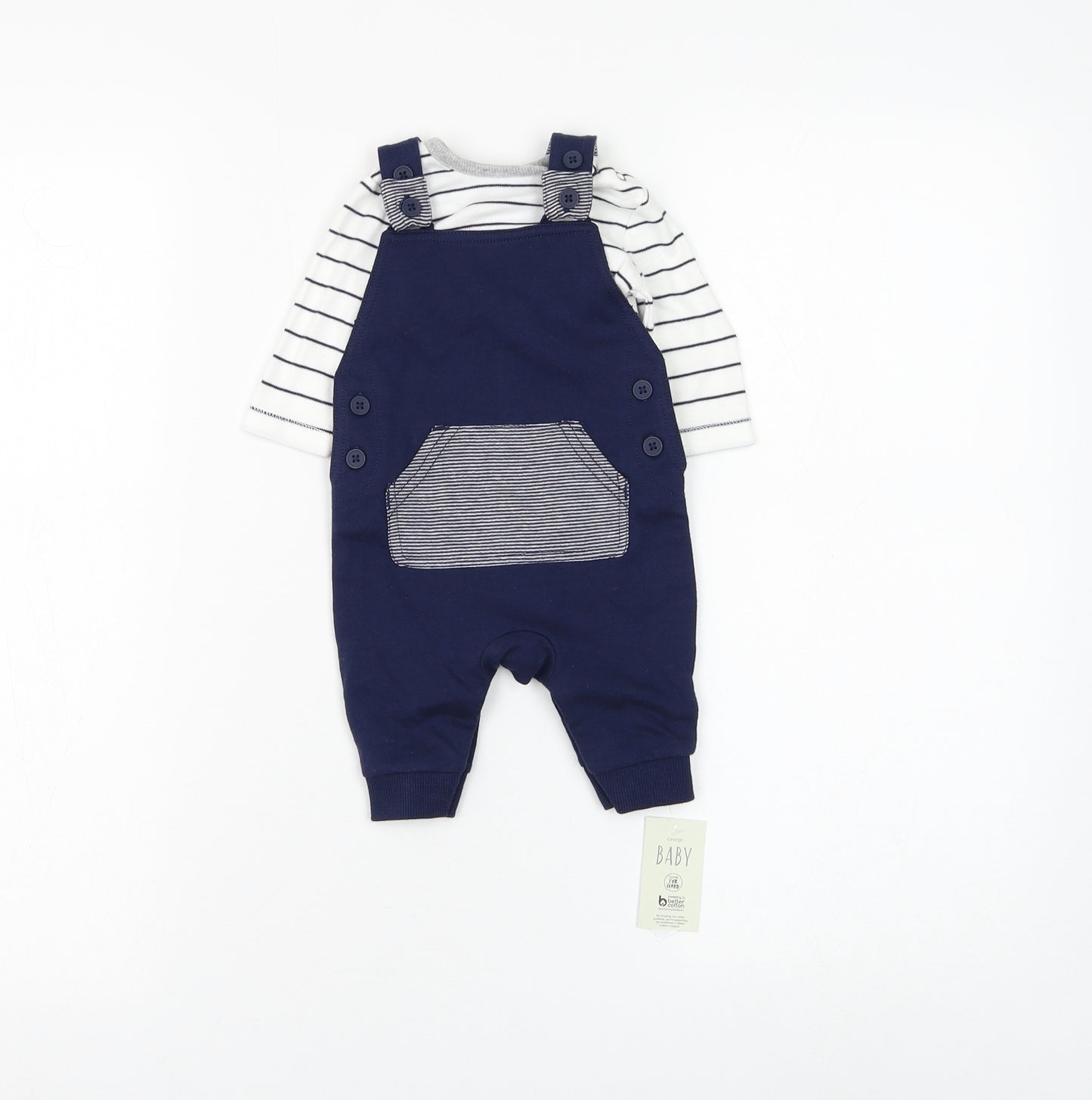 George Boys Silver Striped Cotton Dungaree One-Piece Size 0-3 Months Pullover - Top & Dungaree Set