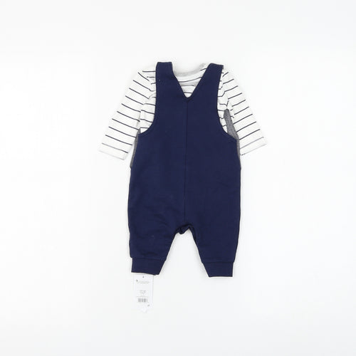George Boys Silver Striped Cotton Dungaree One-Piece Size 0-3 Months Pullover - Top & Dungaree Set