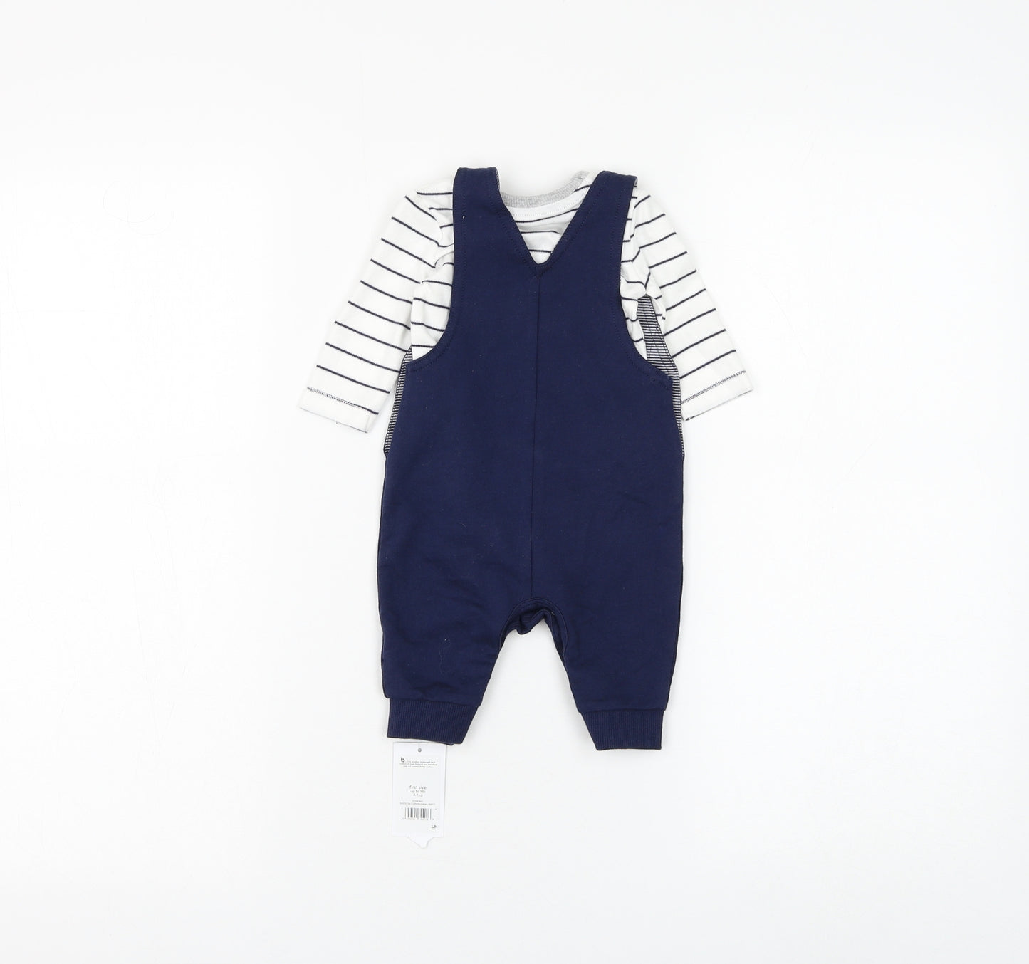 George Boys Silver Striped Cotton Dungaree One-Piece Size 0-3 Months Pullover - Top & Dungaree Set