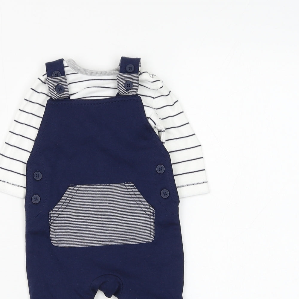 George Boys Silver Striped Cotton Dungaree One-Piece Size 0-3 Months Pullover - Top & Dungaree Set