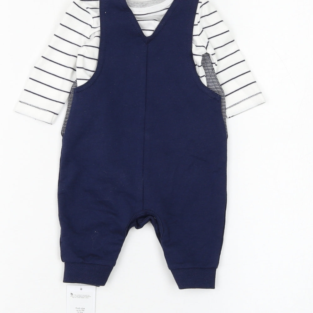 George Boys Silver Striped Cotton Dungaree One-Piece Size 0-3 Months Pullover - Top & Dungaree Set