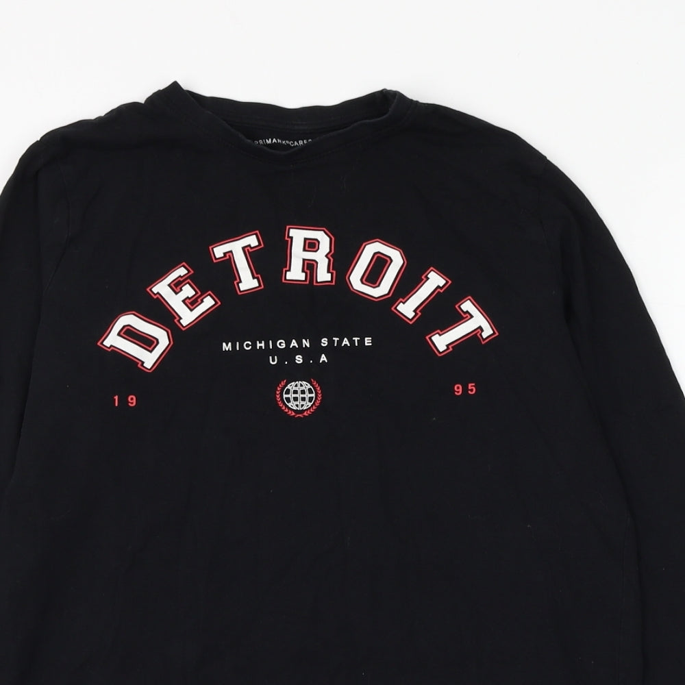 Primark Boys Black Cotton Basic T-Shirt Size 13-14 Years Round Neck Pullover - Detroit