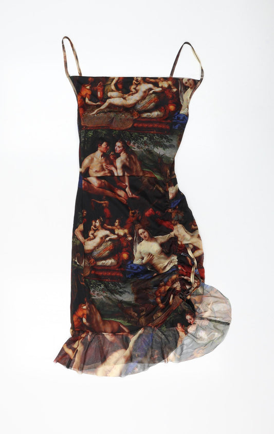 Front view of PRETTYLITTLETHING women’s multicoloured geometric polyester bodycon, square neck pullover - ruched painting