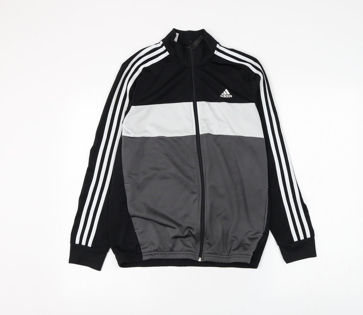 adidas Boys Black Colourblock Polyester Full Zip Sweatshirt Size 13-14 Years Zip