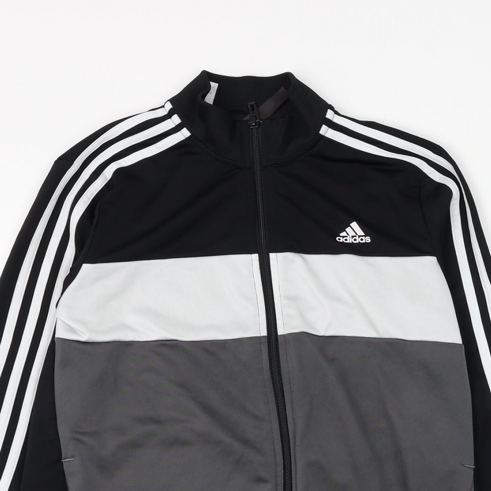 adidas Boys Black Colourblock Polyester Full Zip Sweatshirt Size 13-14 Years Zip