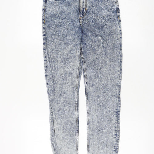 Zara Womens Blue Cotton Skinny Jeans Size 6 L26 in Regular Zip - Acid Wash