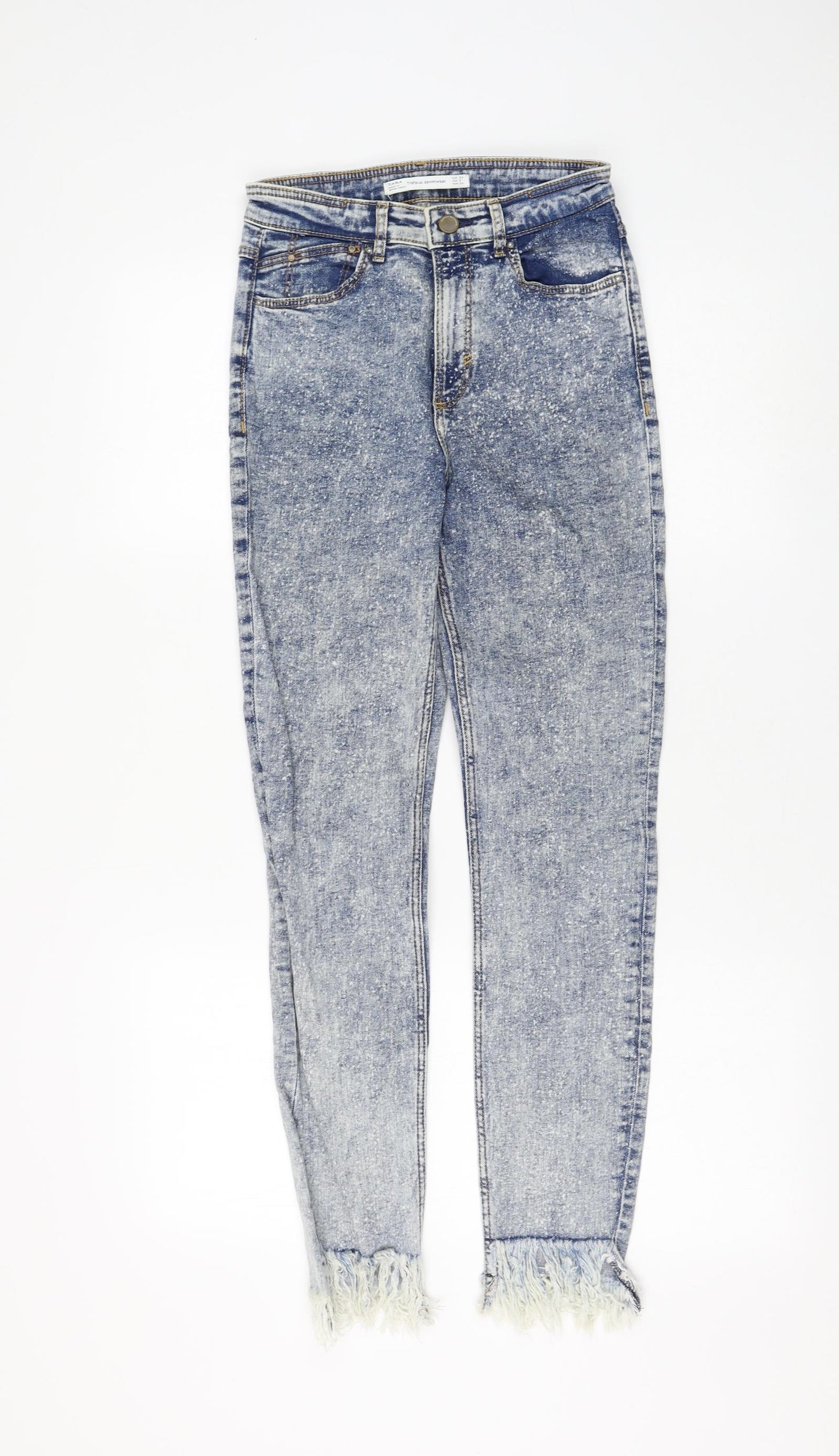 Zara Womens Blue Cotton Skinny Jeans Size 6 L26 in Regular Zip - Acid Wash