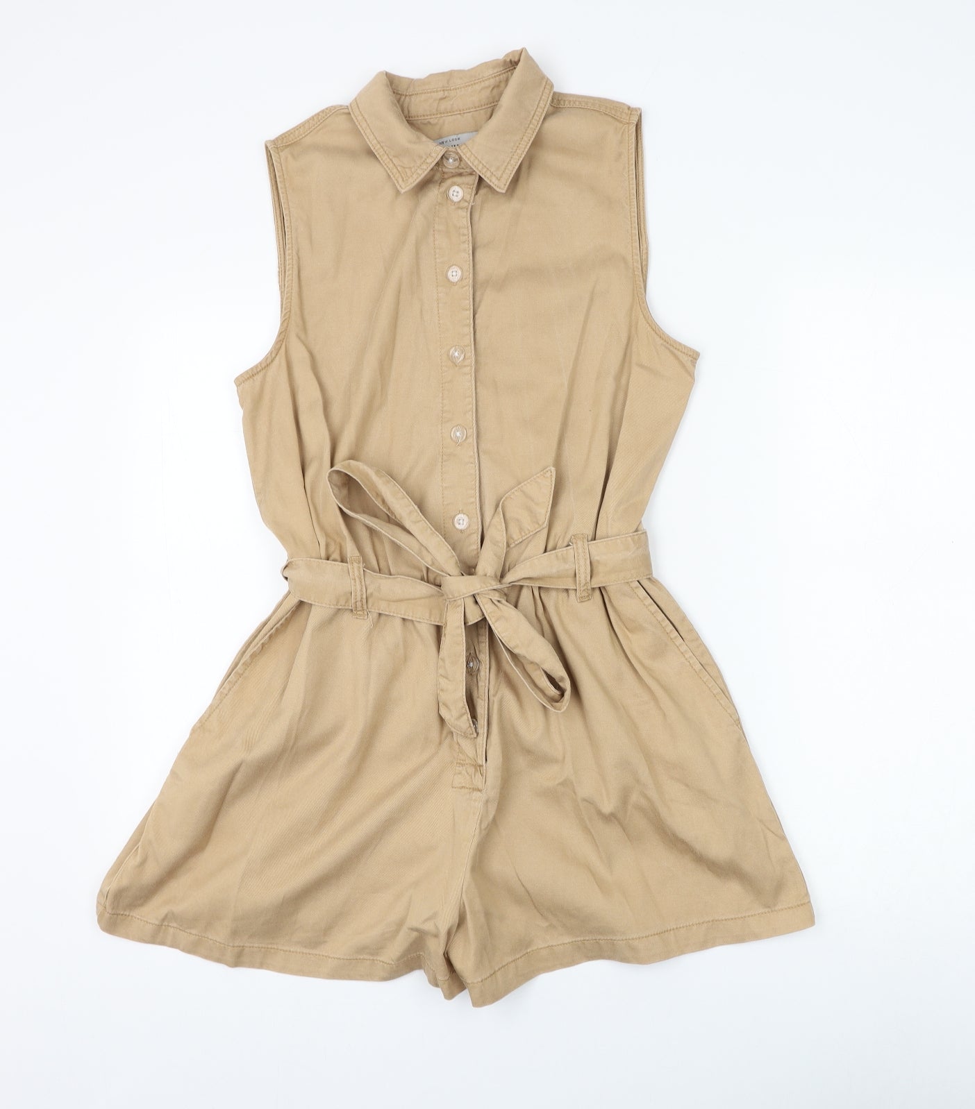 New Look Womens Brown Lyocell Playsuit One-Piece Size 10 Button