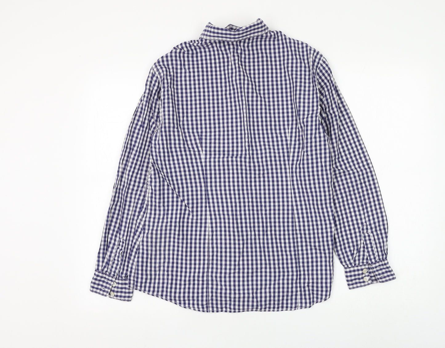Marks and Spencer Womens Blue Check Cotton Basic Button-Up Size 10 Collared