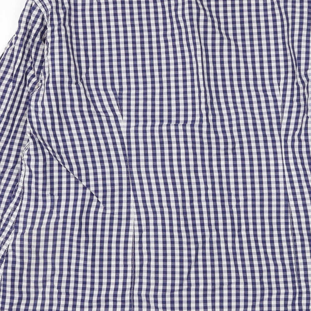 Marks and Spencer Womens Blue Check Cotton Basic Button-Up Size 10 Collared