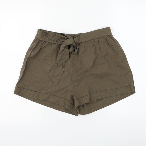 SheIn Womens Green Cotton Culotte Shorts Size L L3 in Regular Tie