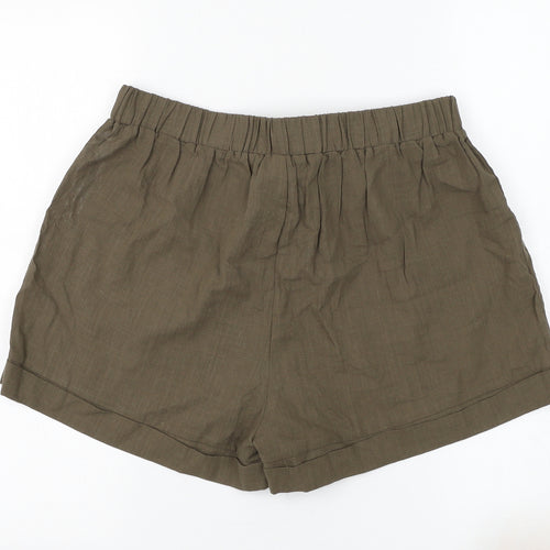 SheIn Womens Green Cotton Culotte Shorts Size L L3 in Regular Tie