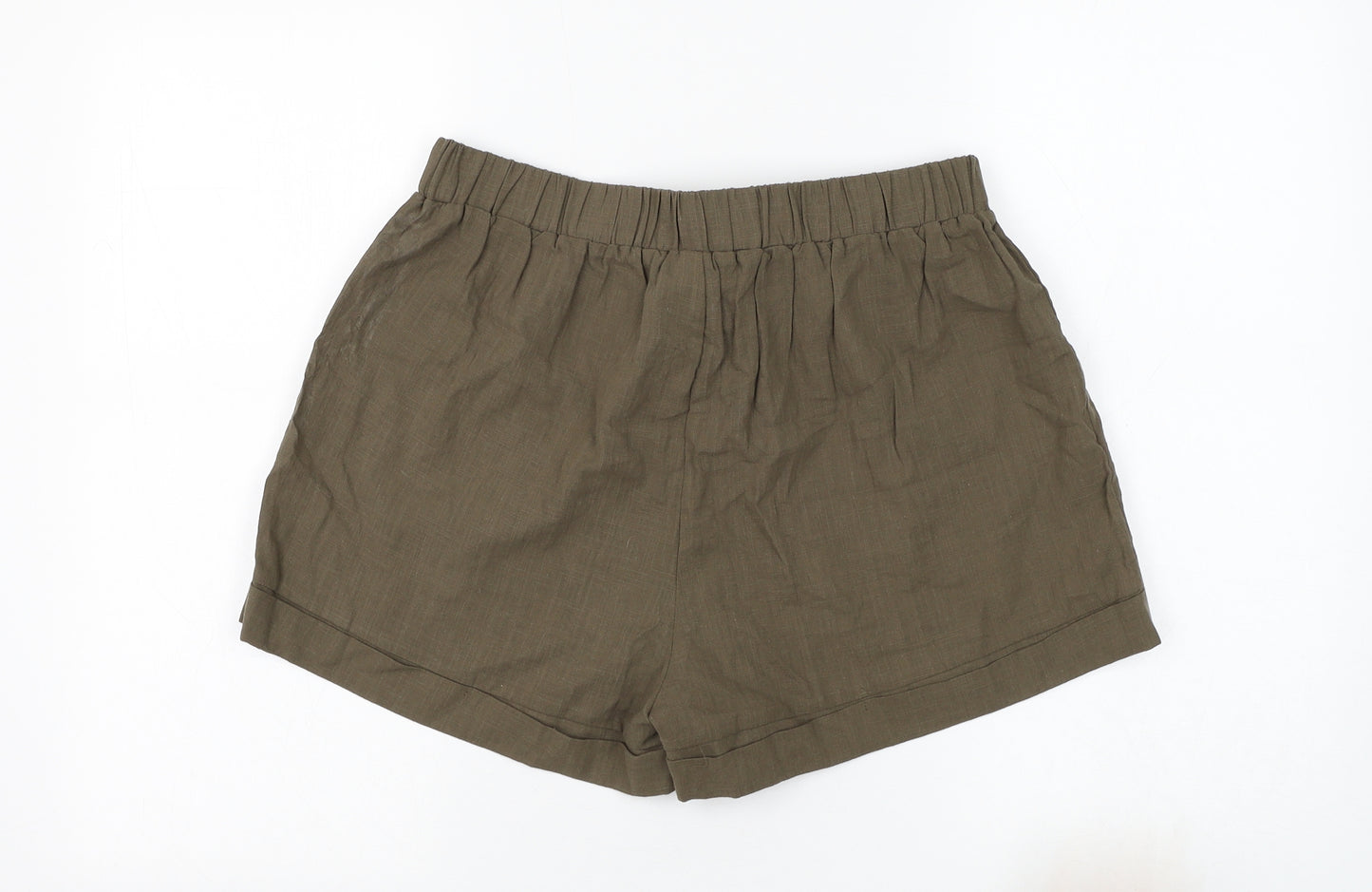 SheIn Womens Green Cotton Culotte Shorts Size L L3 in Regular Tie