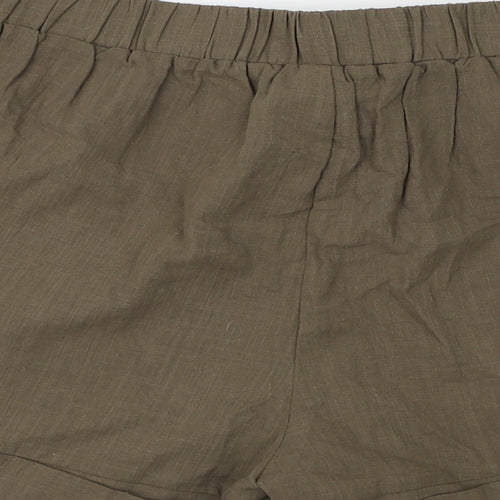 SheIn Womens Green Cotton Culotte Shorts Size L L3 in Regular Tie