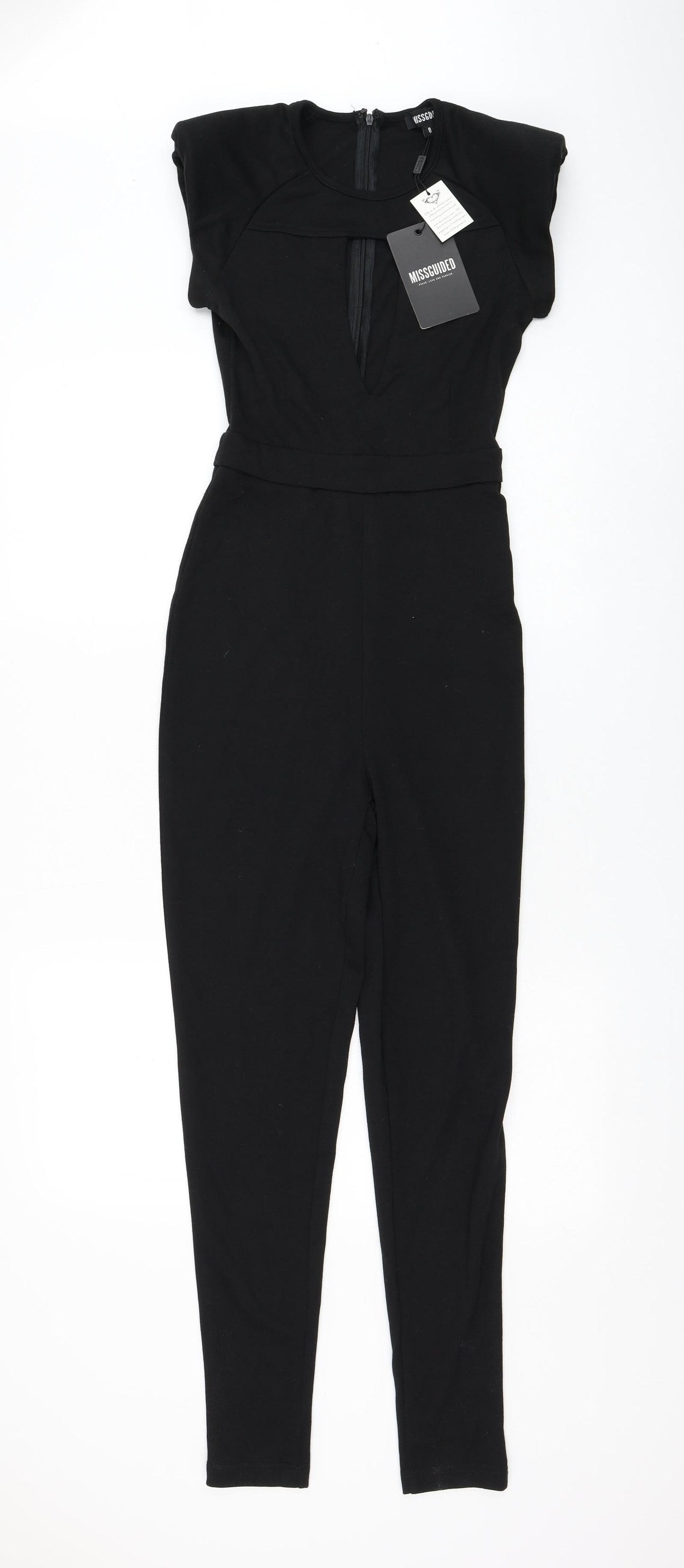 Missguided Womens Black Polyester Jumpsuit One-Piece Size 8 L28 in Zip