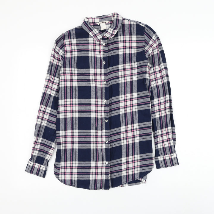 H&M Womens Plaid Cotton Basic Button-Up Size 4 Collared