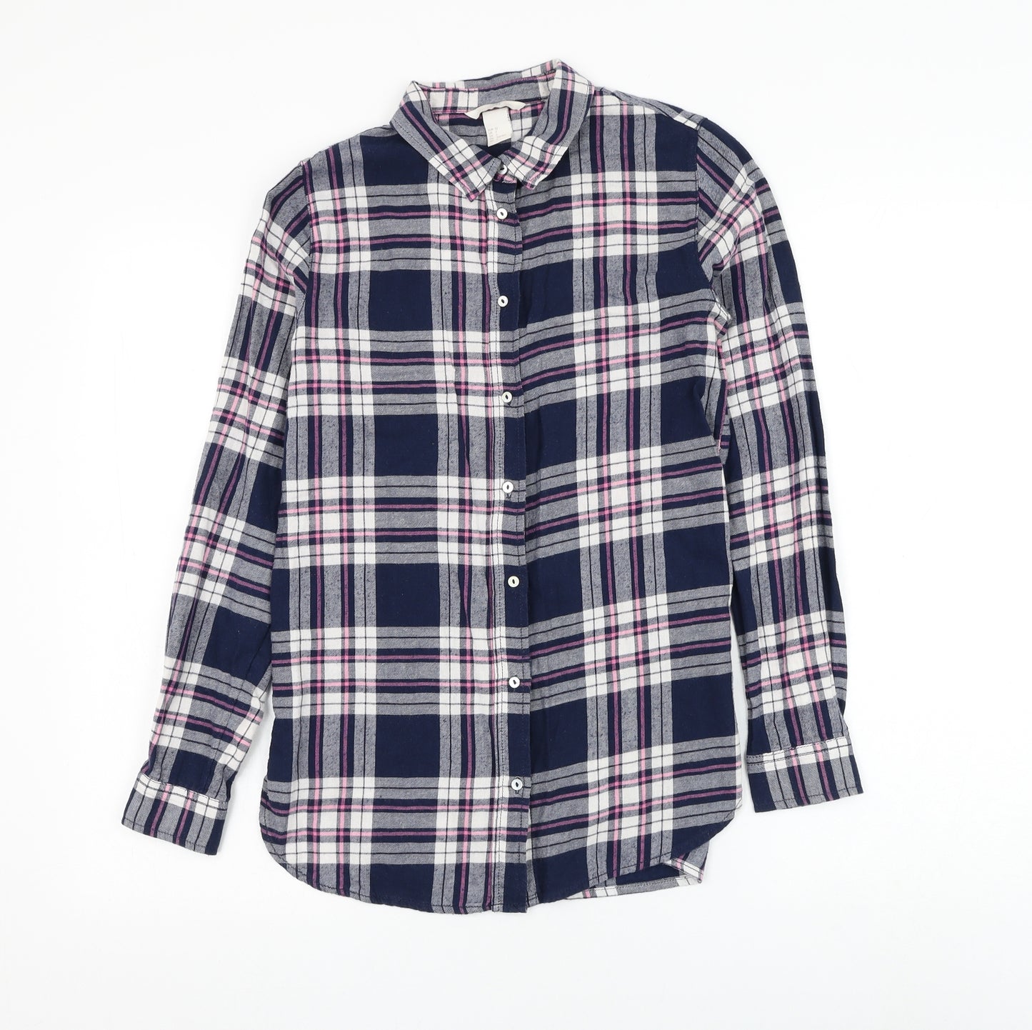 H&M Womens Plaid Cotton Basic Button-Up Size 4 Collared