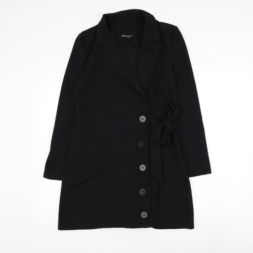 Boohoo Womens Black Polyester Jacket Dress Size 8 Collared Tie