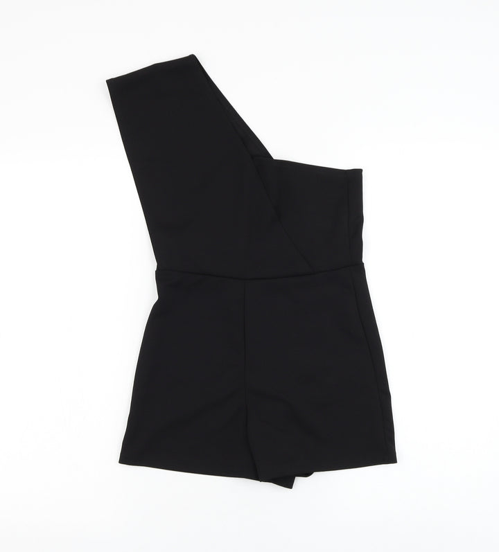 PRETTYLITTLETHING Womens Black Polyester Playsuit One-Piece Size 8 L3 in Pullover