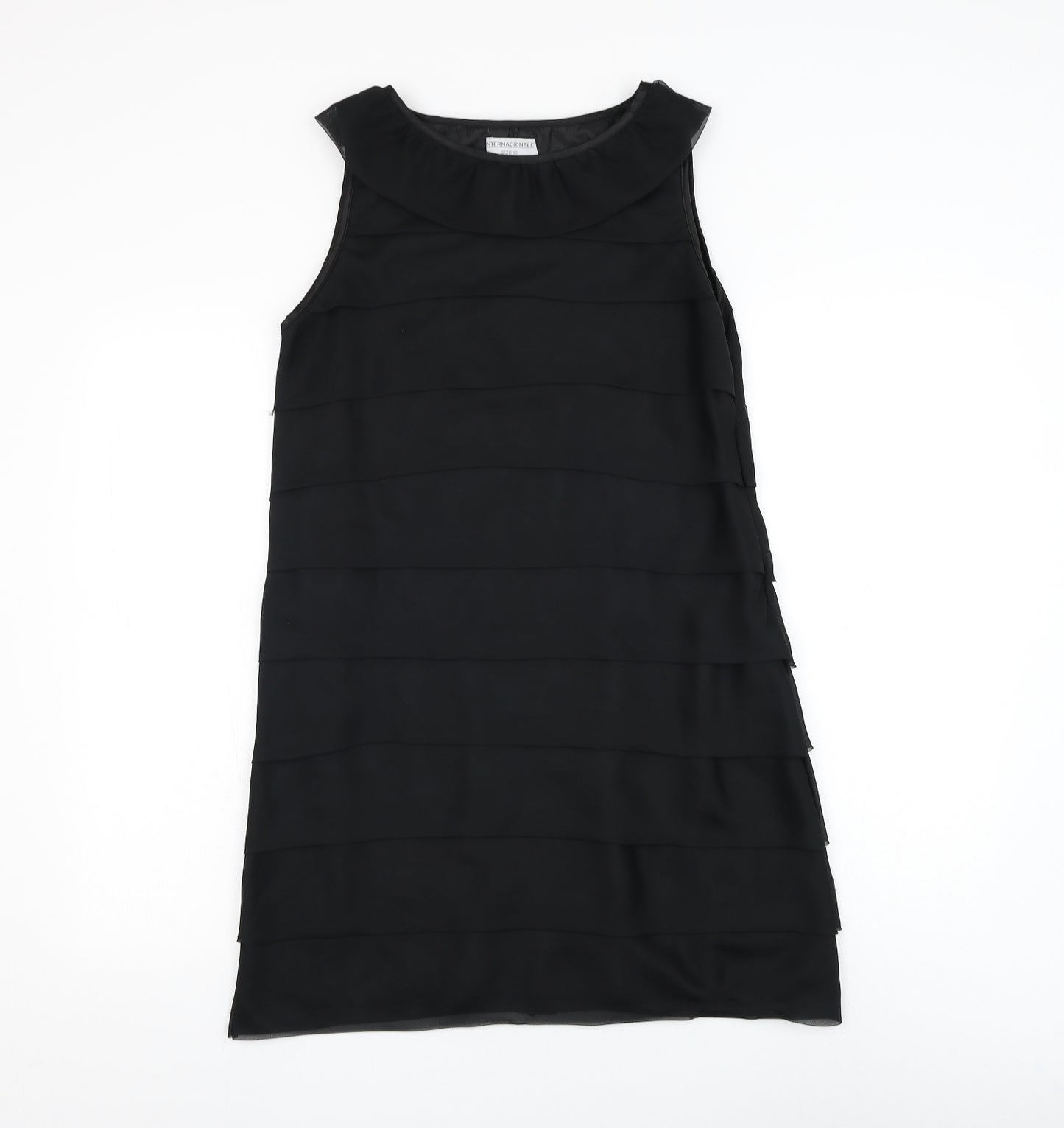 Internacionale Womens Black Polyester Shift Size 10 Round Neck Zip - Tiered