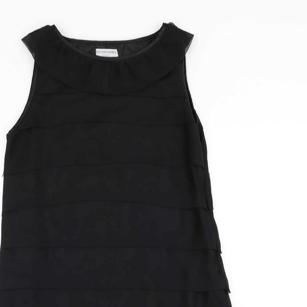 Internacionale Womens Black Polyester Shift Size 10 Round Neck Zip - Tiered
