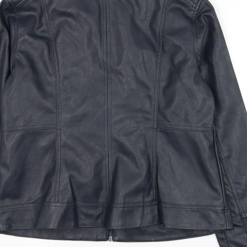 Principles Womens Black Biker Jacket Size 14 Zip - Faux Leather
