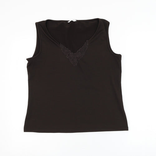 Berkertex Womens Brown Polyester Basic Tank Size 16 V-Neck - Flower Lace Detailing