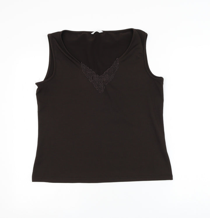 Berkertex Womens Brown Polyester Basic Tank Size 16 V-Neck - Flower Lace Detailing